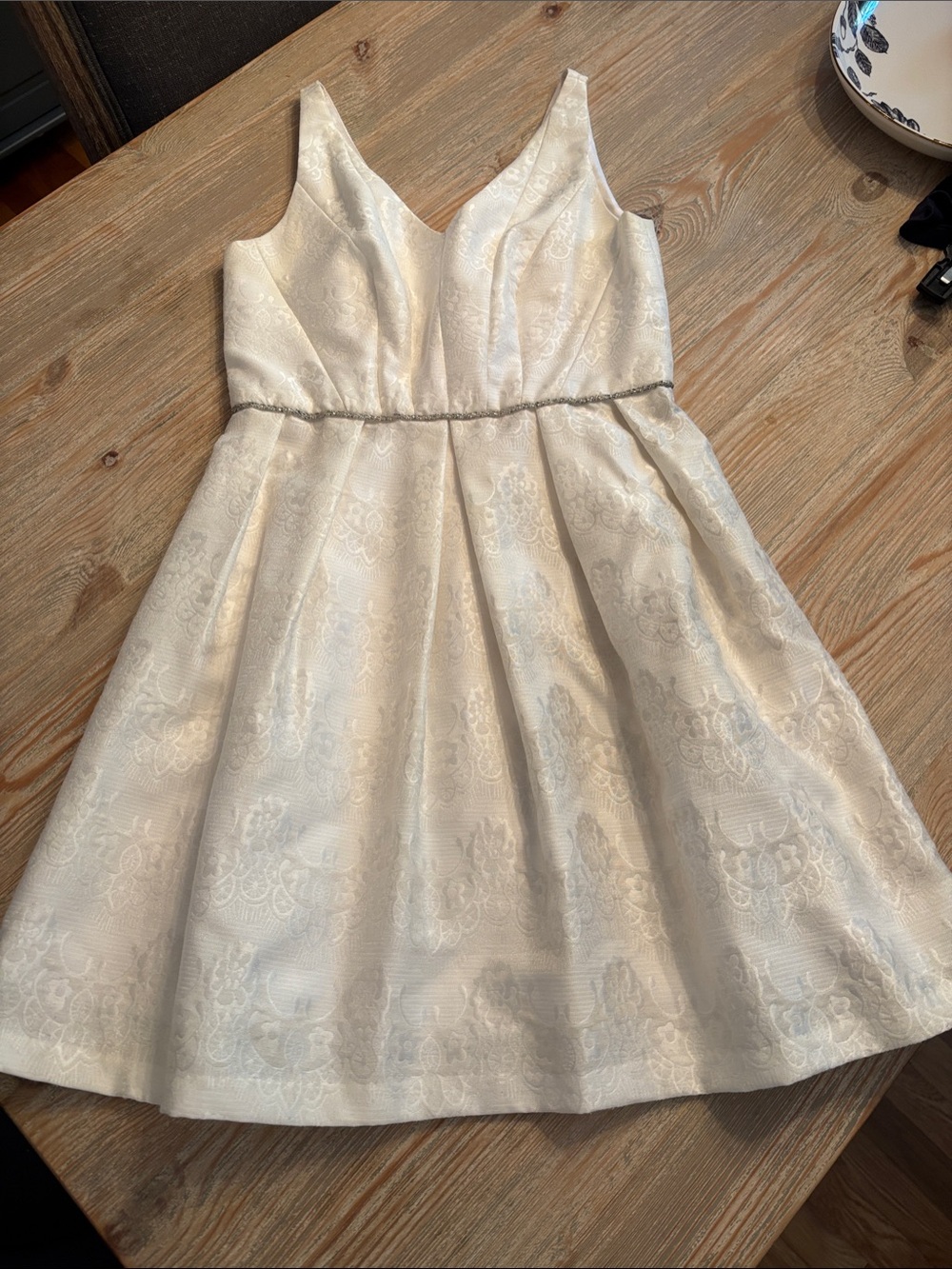 White Jacquard Engagement Party Dress